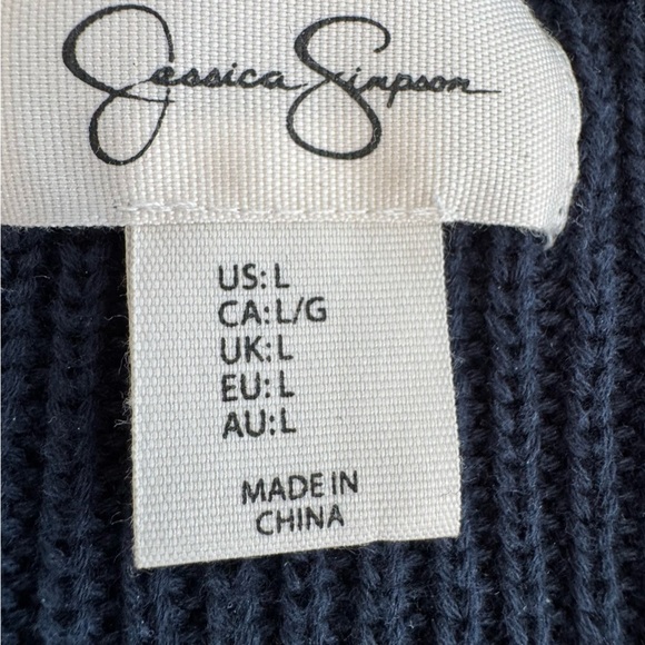 Jessica Simpson Dark Blue sweater vest Knit Top white trim Large preppy - Picture 3 of 6